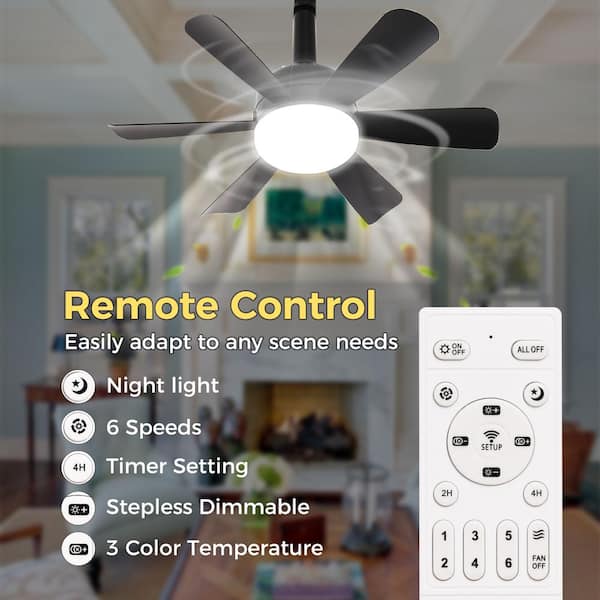 18 in. Black Socket Indoor Ceiling Fan with Light, Modern Screw Ceiling Fan with Remote