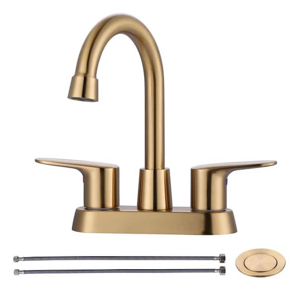 AVITAS Double Handle 4 in. Centerset High-Arc Bathroom Faucet with Pop Up Drain Assembly in Brushed Gold
