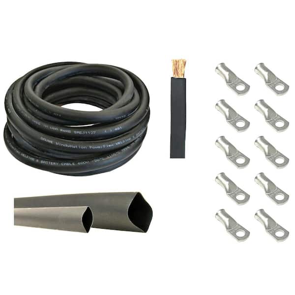 WindyNation 1/0-Gauge 15 ft. Black Welding Cable Kit Includes 10-Pieces of Cable Lugs and 3 ft. Heat Shrink Tubing