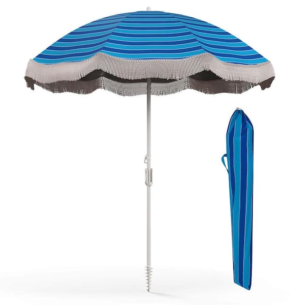 Costway 6.5 ft. Steel Market Tilt Patio Umbrella in Navy