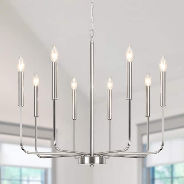 LWYTJO Classic 8 Light Nickel Traditional Fixture Farmhouse Kitchen Island Candle Rustic Linear Chandelier for Living Room