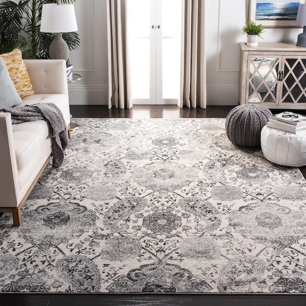 Madison Cream/Silver 10 ft. x 14 ft. Medallion Floral Area Rug