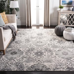 Madison Cream/Silver 10 ft. x 10 ft. Medallion Floral Square Area Rug