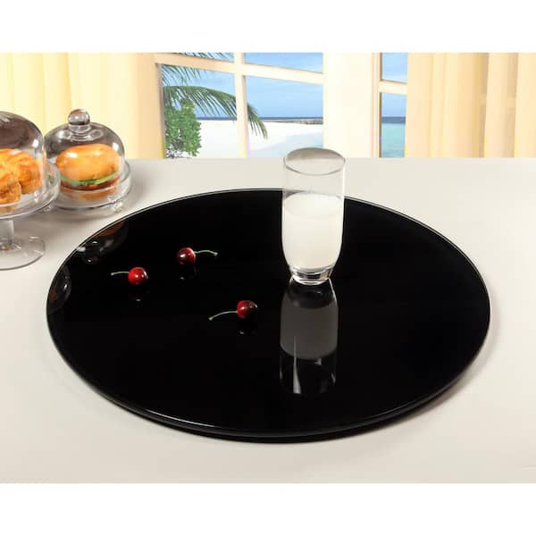 Unbranded 24 in. Round Black Glass 3/8 in. Thick. Lazy Susan