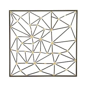 32 in. x  32 in. Metal Black Geometric Wall Decor with Black Frame and Gold Points