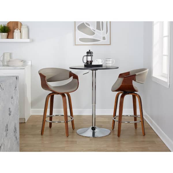 Symphony 26 in. Grey Faux Leather, Walnut Wood and Chrome Metal Fixed-Height Counter Stool (Set of 2)