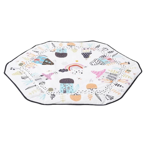 Multi-Color Baby Play Gym Mat, Indoor 1 ft. x 1 ft. Tummy Time Mat with 6 Sensory Toys Area Rug Mat