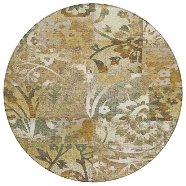 Chantille Machine Washable Indoor/Outdoor Abstract ACN2915 Walnut 8 ft. x 8 ft. Round Rug