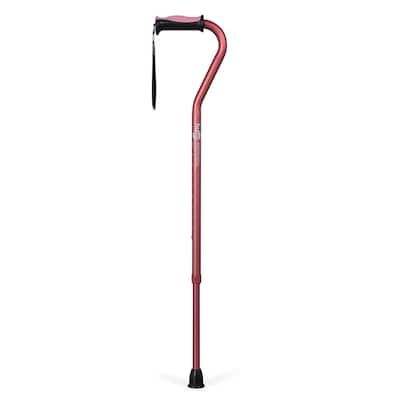 Adjustable Offset Handle Cane with Reflective Strap, Rose