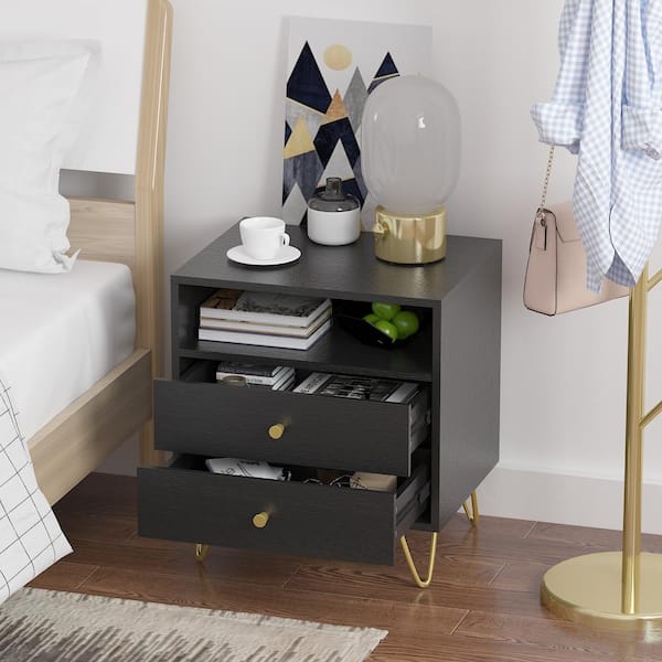 FUFU&GAGA 2-Drawer White Nightstands with Metal Legs and Open Shelf, Side  Table Bedside Table 15.7 in. D x 19.6 in. W x 21.6 in. H KF210123-04-xin 