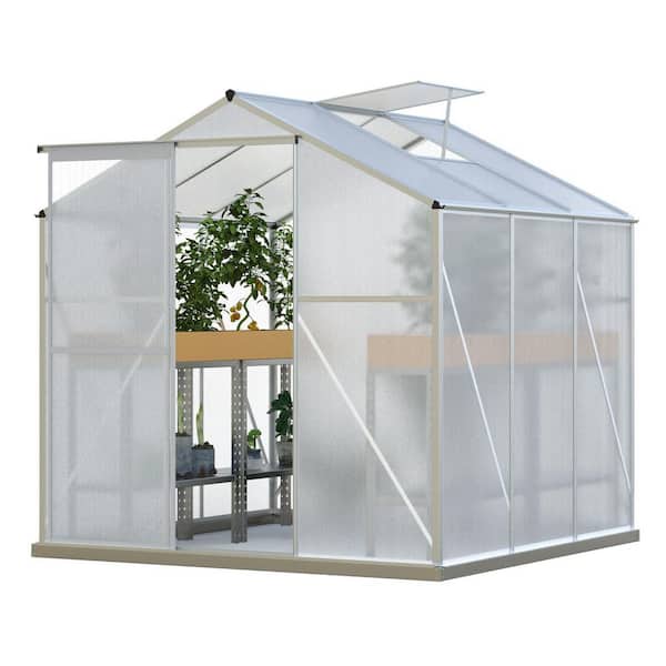 Tatayosi 6.2 ft. W x 6.2 ft. D Greenhouse, Aluminum Hobby Greenhouse with Sliding Door for Garden, Backyard Silver