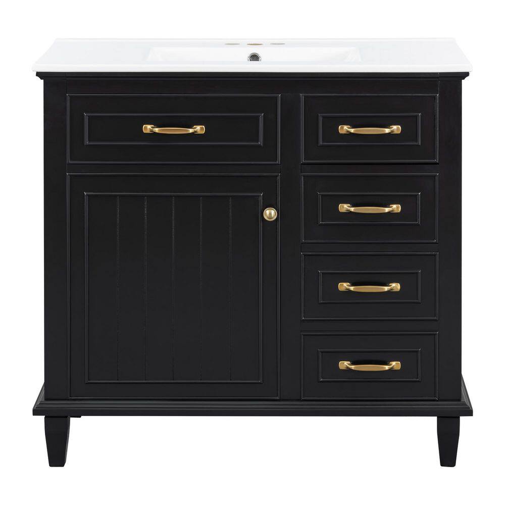 36 in. Single Sink Freestanding Black Bath Vanity with White Ceramic Top price history on PriceWatchPro