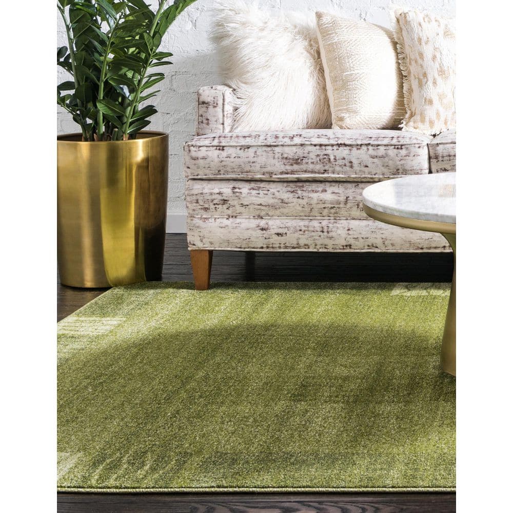 Light Green Tufted Rectangular Stain-Resistant Synthetic Rug