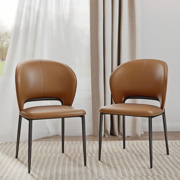 Set of 2 Modern Comfortable Upholstered Artificial Leather Dining Chair for Kitchen Dining Room, Coffee Brown