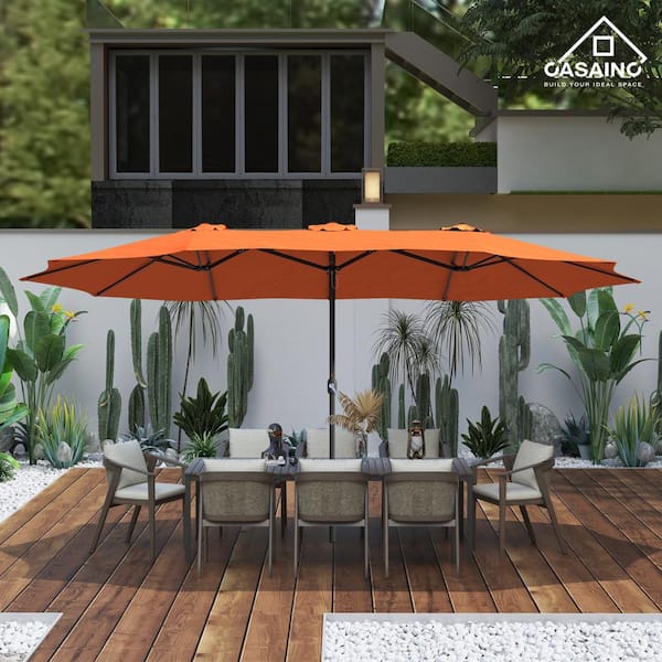 CASAINC Outdoor 15 ft. Steel Market Patio Umbrella Double-Sided Twin Patio Umbrella in Orange