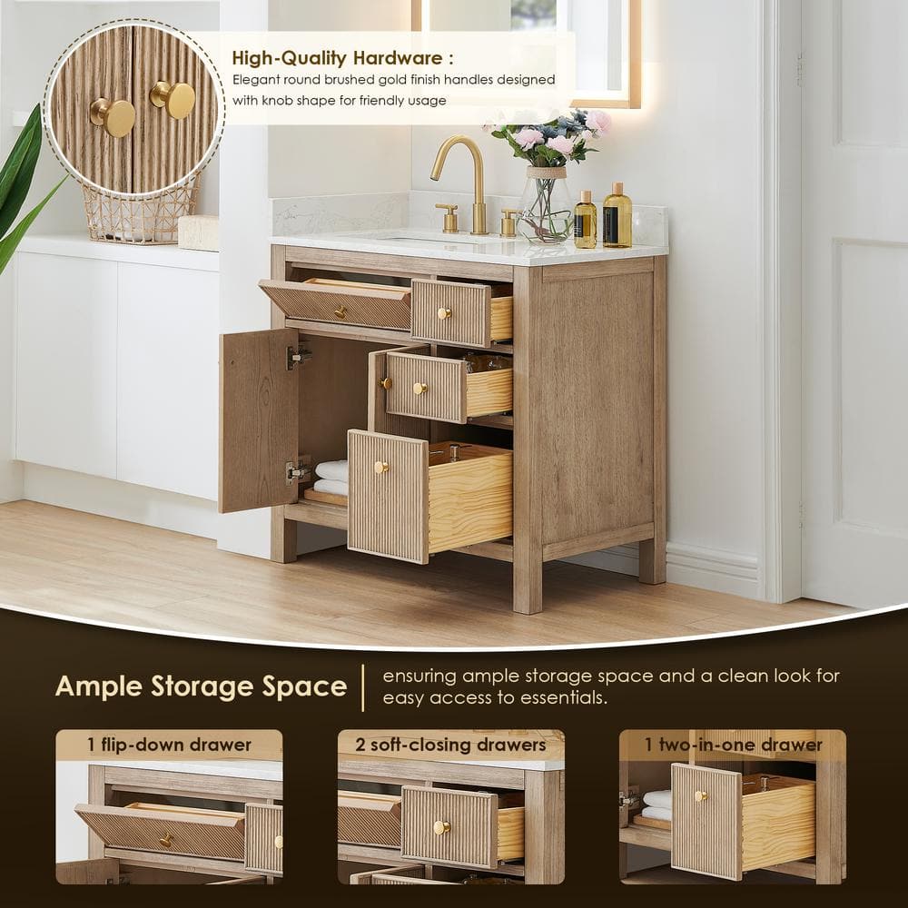 Cerrito 36" Natural Oak Vanity with White Stone Top