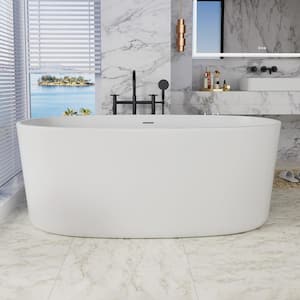 LOOP 63 in. Acrylic Oval Freestanding Soaking Non-Whirlpool Flatbottom Bathtub in White