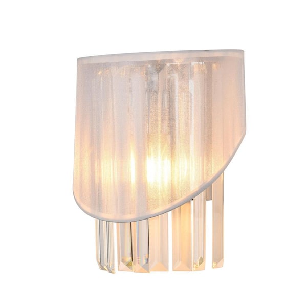 7.87 in. 1-Light Chrome Finish Luxurious Wall Sconce with Crystal Column Design and Fabric Shade