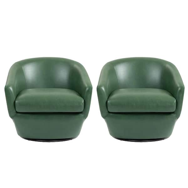Uixe Modern Green PU Leather Swivel Accent Arm Chair with Metal Base (Set of 2)
