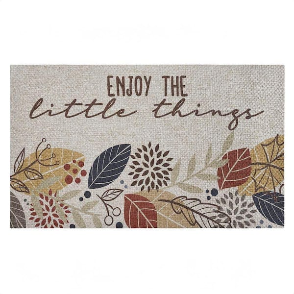 Enjoy Little Things with Leaves Brown 18 in. x 30 in. Polyester Non-Slip Outdoor Door Mat