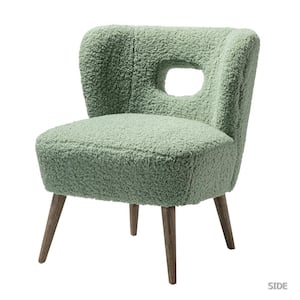 Mini Sage Vegan Lambskin Sherpa Upholstery Side Chair with Cutout Back and Solid Wood Legs