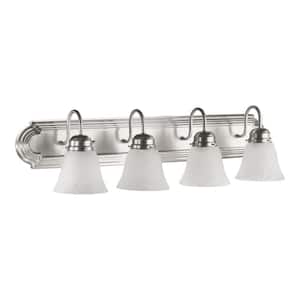 Traditional 30 in. W 4-Lights Satin Nickel Vanity Light with Faux Alabaster