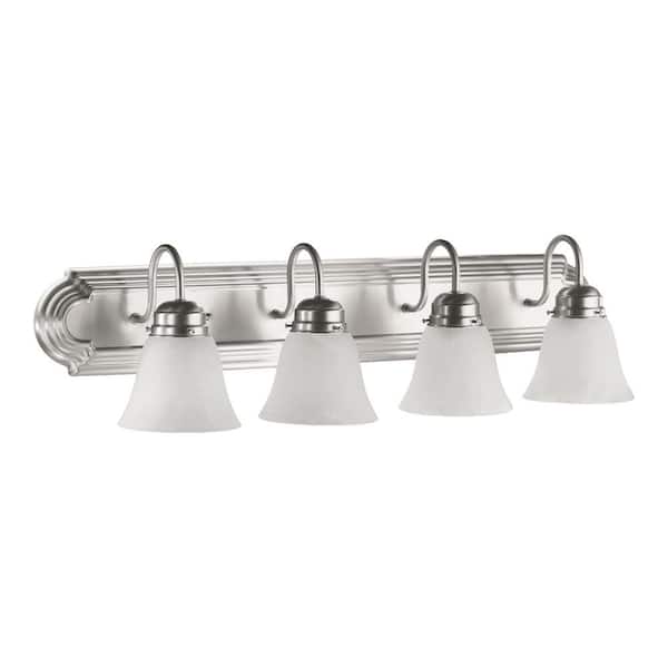Quorum INTERNATIONAL Traditional 30 in. W 4-Lights Satin Nickel Vanity Light with Faux Alabaster