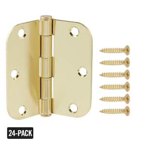 3-1/2 in. x 5/8 in. Radius Bright Brass Door Hinge Value Pack (24-Pack)