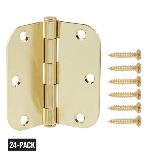 Everbilt 3-1/2 in. x 5/8 in. Radius Bright Brass Door Hinge Value Pack (24-Pack)