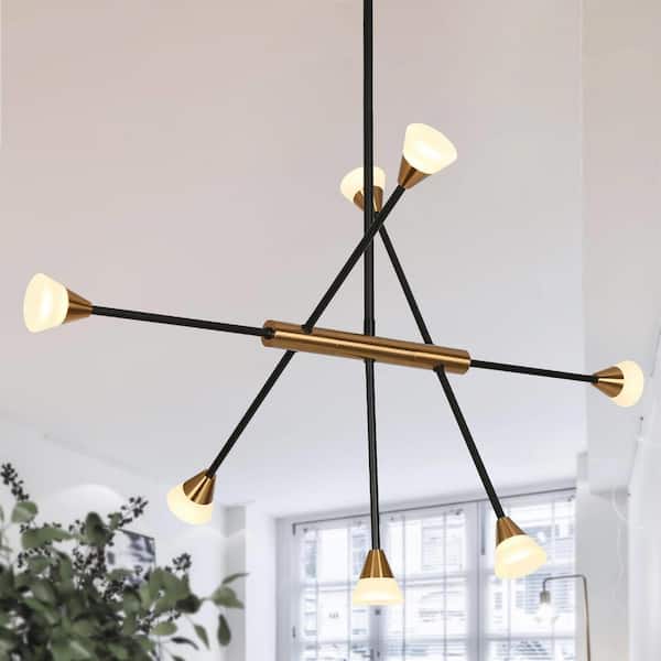 Zevni DIY Polished Brass Integrated LED Chandelier, 32.5 in. 7-Light Black Sputnik Chandelier, Transitional LED Pendant Light
