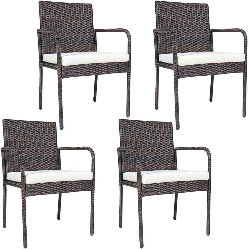 Rattan Wicker Cushioned Outdoor Dining Chair with CushionGuard White Cushio