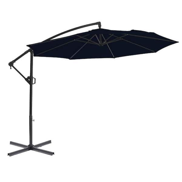 PASAMIC 10 ft. Aluminum Patio Offset Umbrella Outdoor Cantilever Umbrella with Infinite Tilt and Recycled FabricCanopy Navy Blue