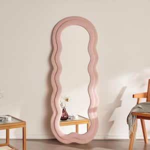 24 in. W x 63 in. H Irregular Pink Wave Shaped Flannelette Wood Framed Full Length Mirror
