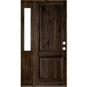 46 in. x 96 in. Rustic Knotty Alder 2 Panel Left-Hand/Inswing Clear Glass Black Stain Wood Prehung Front Door w/Sidelite