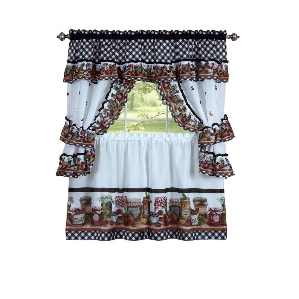 Black and White Gingham Mason Jars Cotton Polyester Tier Curtain Set