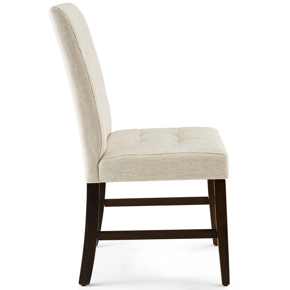 Beige Biscuit Tufted Upholstered Parsons Side Chair with Wood Legs