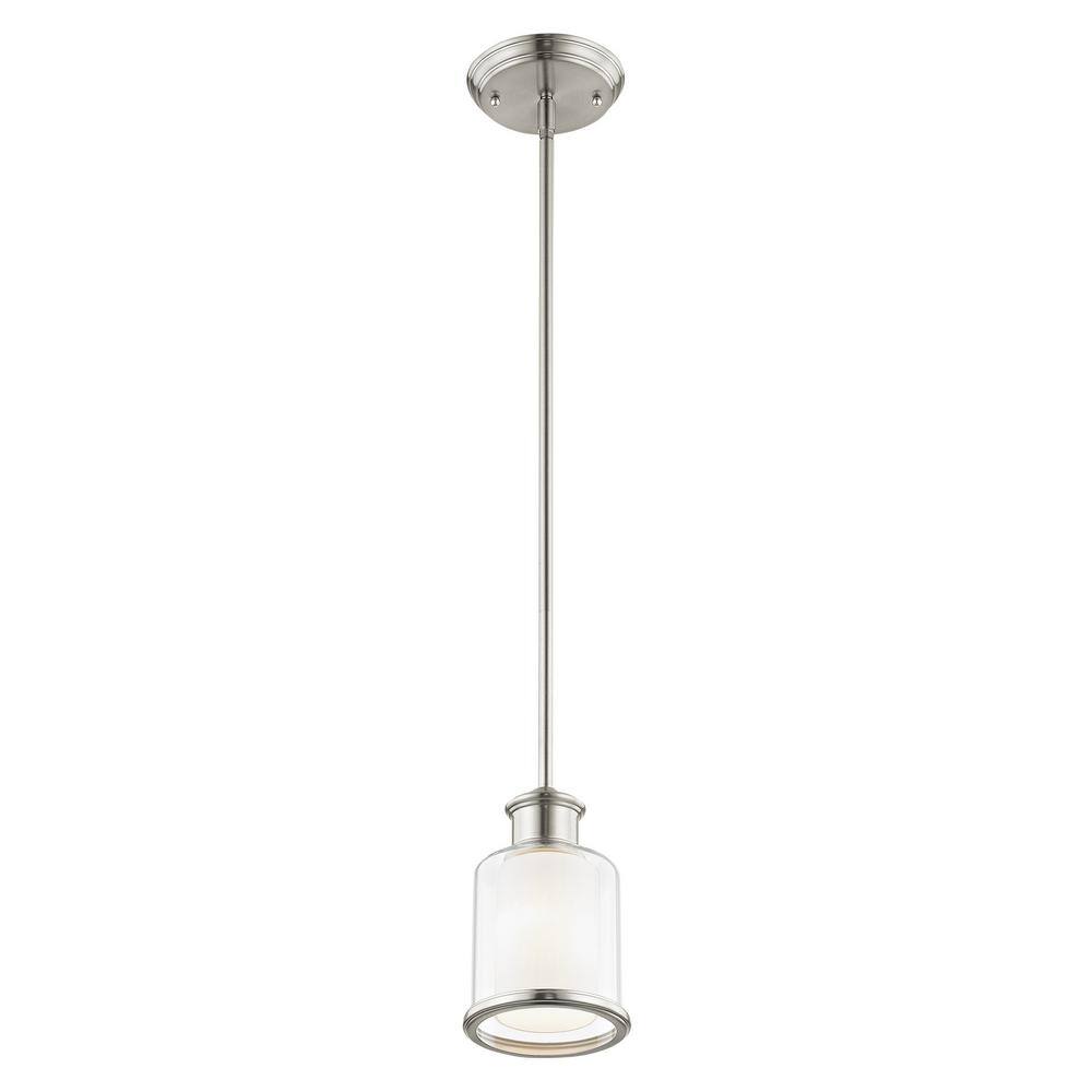 Elegant Brushed Nickel Mini Pendant with Double-Shaded Handcrafted Glass