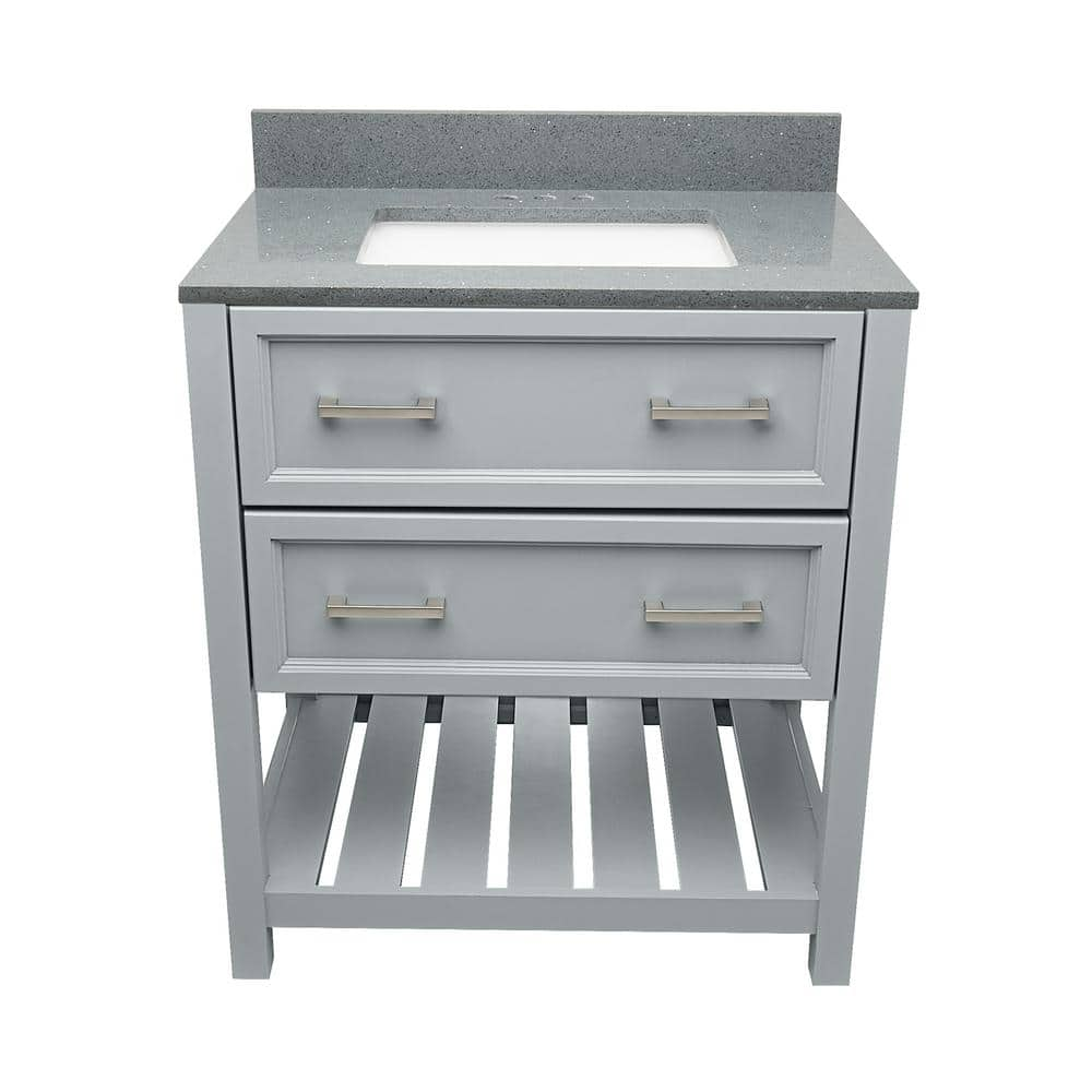 Tremblant 31 in. W x 22 in. D x 36 in. H Bath Vanity in Gray with Quartz Stone Galaxy Gray Top with White Basin -  Ella, TR30GR-QT31GXB