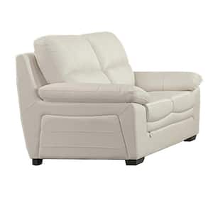 38 in. Ivory and Black Leather 2-Seater Loveseat with Sturdy Wood Legs