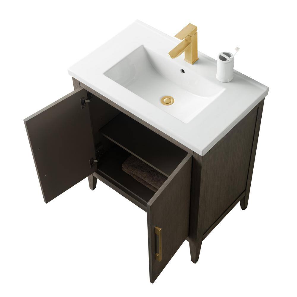 30" Driftwood Gray Single Bathroom Vanity with Ceramic Countertop