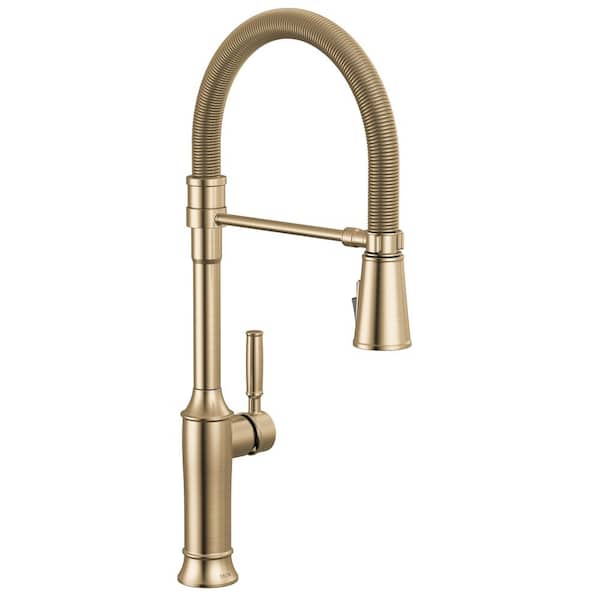 Renaldi Spring Spout Lumicoat Gold Champagne Bronze 22.63 in. H Pull Down Sprayer Kitchen Faucet 360° Spout Swivel