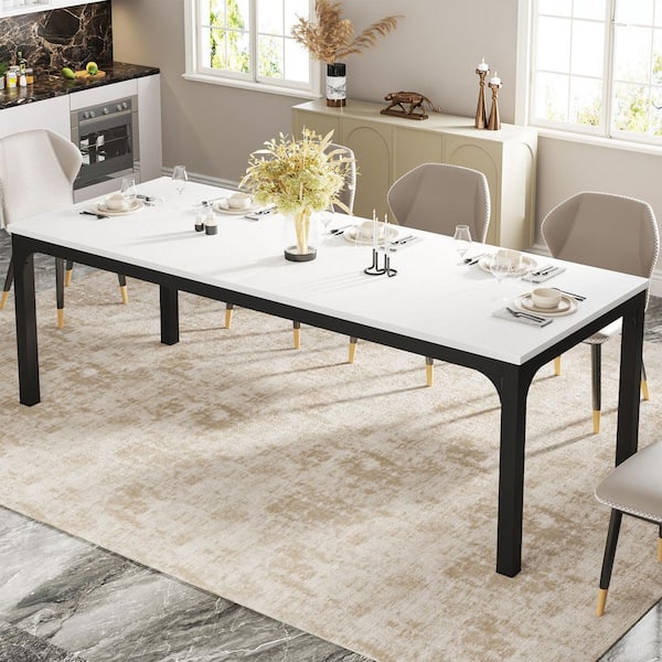 BYBLIGHT Roesler White and Black Wood 4 Legs 78.7 in. W Long Dining Table Seats 6-8 for Kitchen Dining Room