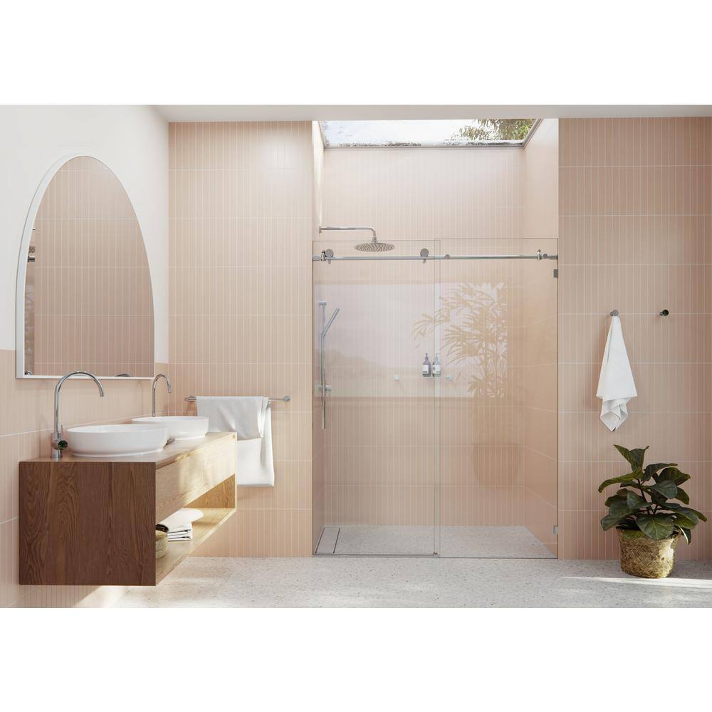 Chrome and Clear Glass Frameless Sliding Shower Door, 52-56 in. x 78 in.