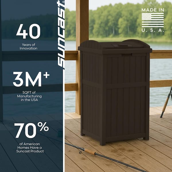 Suncast Plastic Trash Hideaway 30 Gallon Brown Outdoor Trash Can