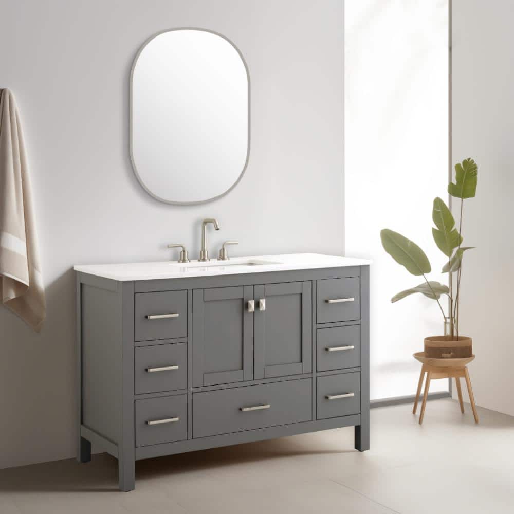 Vanea 48" Gray Solid Wood Freestanding Bathroom Vanity with Quartz Top