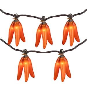 Set of 36 Clear Incandescent Light Red Chili Pepper Cluster Christmas Lights with Brown Wire