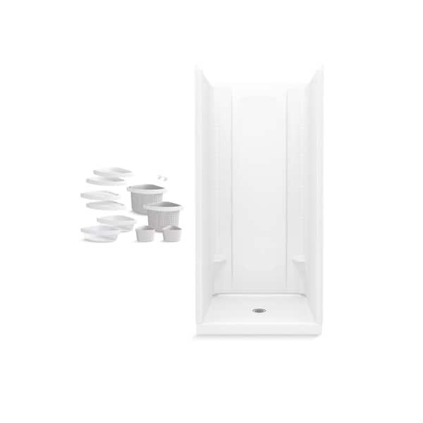 Sterling STORE+ 36 in. x 34 in. Single Threshold Center Drain Shower Base with Shower Walls and