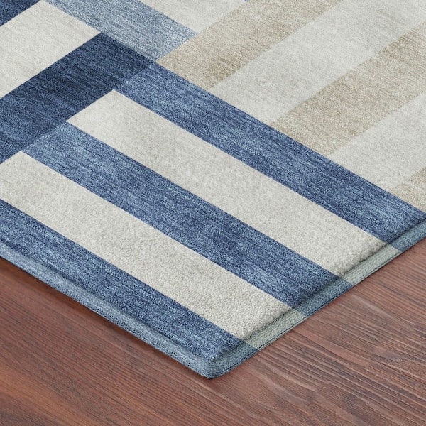 Mayfield Premium Machine Washable Abstract AMF2332 Navy 8 ft. x 8 ft. Round Rug