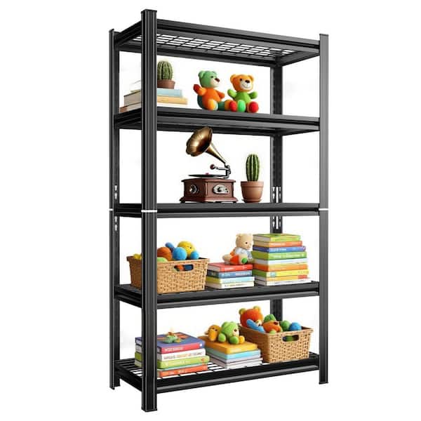 5-Tier Heavy Duty Steel Adjustable Garage Mesh Storage Shelving Unit in Black (35.4 in. W x 71.2 in. H x 15.7 in. D)