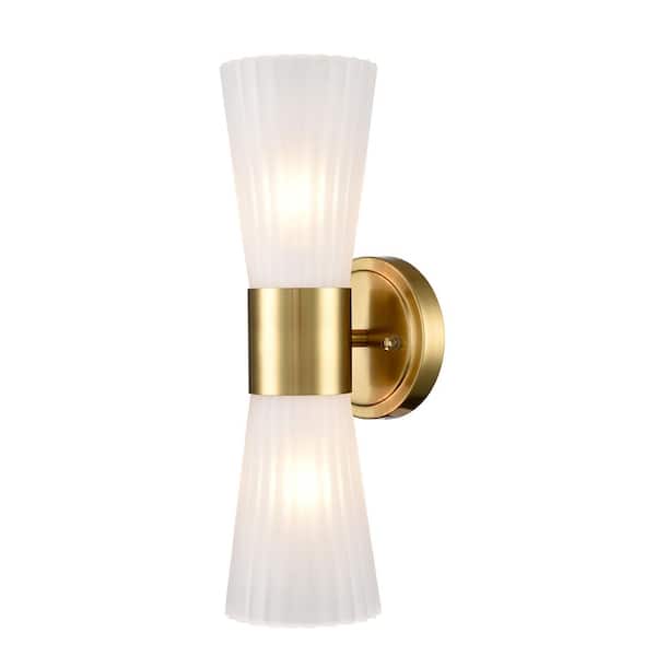 12.2 in. 2 light Gold Modern Wall Sconce with Glass Shade